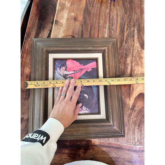 Vintage Dramatic Matador Rico Tomaso Red Cape Velvet Gold Wood Frame - Picture 4 of 6